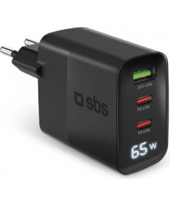 SBS LCD Wall Charger, USB-A, 2x USB-C, LCD, 65 W, Lādētājs