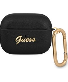 Guess case for AirPods Pro GUAPSASMK black Saffiano Script Metal Collection
