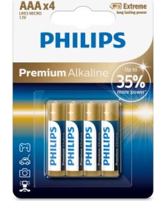 PHILIPS baterijas AAA Premium Alkaline (iepakojumā 4gab)