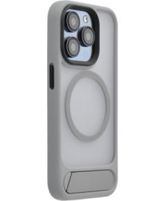 Evelatus Apple  iPhone 15 Pro Max Rubber Coated MagSafe With Stand Case Silver