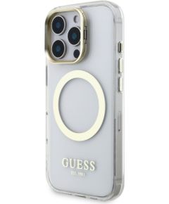 Guess IML Gold Outline Stand Camera Frame MagSafe Case Aizsargapvalks priekš Apple iPhone 16 Pro Max