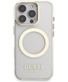 Guess IML Gold Outline Stand Camera Frame MagSafe Case Aizsargapvalks priekš Apple iPhone 16 Pro