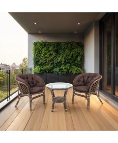 FURNIT SET OUT DARK BROWN ARMCHAIR/TABLE