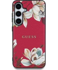 Чехол Guess Grained с цветочным узором MagSafe для Samsung Galaxy S25 Ultra, фуксия