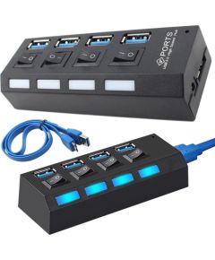 Переходник (разветвитель) Goodbuy USB 3.0 на 4 x USB 3.0 | 5 Гбит|с с отдельными кнопками включения и выключения черный