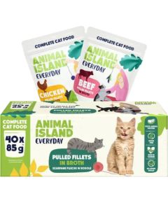 ANIMAL ISLAND Everyday Beef and chicken fillets in broth - wet cat food - 40 x 85g