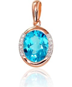Zelta kulons #1300413(Au-R+PRh-W)_DI+TZB, Sarkanais Zelts 585°, rodijs (pārklājums), Briljanti (0,034Ct), Zilais topāzs, 1.89 gr.