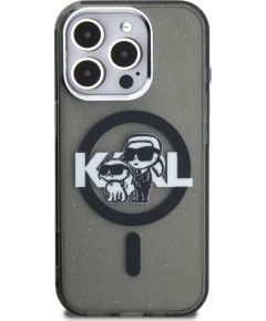 Karl Lagerfeld IML Glitter Karl and Choupette Sketch MagSafe Case Aizsargapvalks priekš Apple iPhone 15 Pro Max