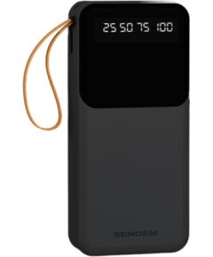 SENDEM P402 powerbank 20000 mAh | 2,4A | LED | iebūvēti USB-C, Lightning, Micro USB kabeļi | melns
