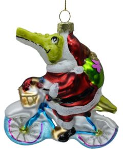 Christmas ornament JOY CROCODILE BIKE 11.7cm, glass