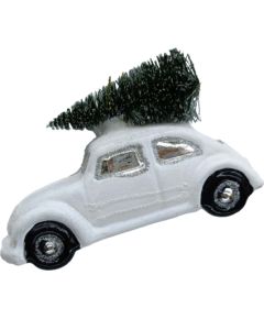 Christmas ornament JOY CAR WHITE 10.6cm, glass