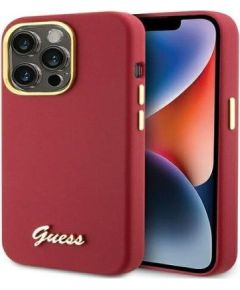 Guess Apple  iPhone 15 Pro Max 6.7 magenta hardcase Silicone Script Metal Logo Red