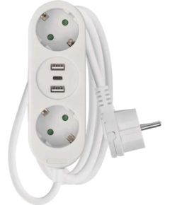 Pagarinātājs 1,4 m / 2 kontaktligzdas + 2×USB-A+1×USB-C / balts / PVC / 1,5 mm2 EMOS