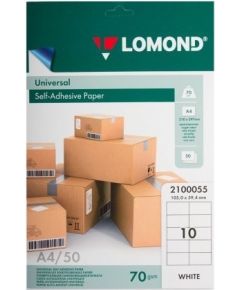 Lomond Self-Adhesive Paper Universal Labels, 10/105x59,4, A4, 50 sheets, White