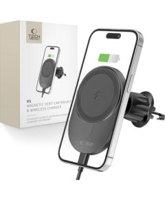 Tech-Protect   Tech-Protect MM15W-V1 Car Phone Holder with MagSafe 15W Inductive Charger for Air Vent - Black