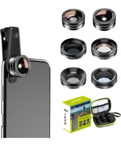 Mobile lens kit APEXEL APL-DG6V2 6 in 1 universal (black)