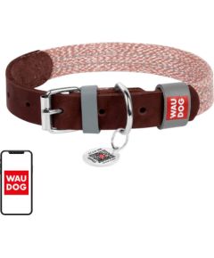 Dog collar made of natural leather and recycled material with QR code Waudog size M, width 20 mm, brown