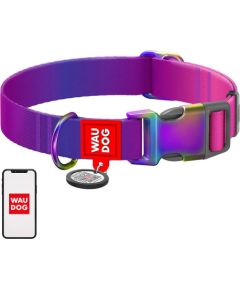 Nylon dog collar with QR code WAUDOG 15 mm wide, 25-35 cm long purple