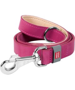 WAUDOG natural leather dog leash 25 mm wide, 122 cm long pink