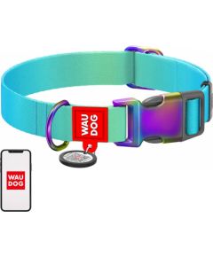 Nylon dog collar with QR code WAUDOG 15 mm wide, 25-35 cm long blue