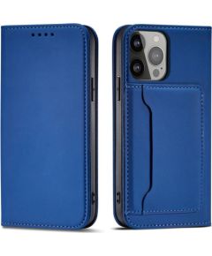 Hurtel -  Magnet Card Case for Samsung Galaxy S23 Ultra flip cover wallet stand blue