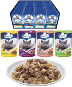 PREVITAL Cat Food Mix 4 Flavors Chicken, Veal, Salmon, Poultry – wet cat food – 96 x 100 g
