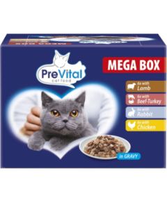 PREVITAL Cat Food Megabox with Lamb, Beef, Rabbit, and Chicken in Gravy - Wet Cat Food - 24 x 100g