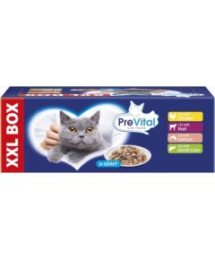PREVITAL XXL BOX Flavor Mix with Chicken, Veal, Salmon, and Liver in Gravy - Wet Cat Food - 48 x 100g