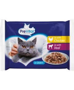 PREVITAL Chicken and veal in gravy - wet cat food - 4 x 100g
