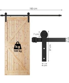 Bīdāmo durvju sistēma Springos HA5009, 183 cm, sliede līdz 100 kg, barn door, tērauds, melna