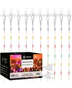 Световая штора Springos CL0335 300 LED, сосульки, для внутреннего и наружного использования, мультиколор + мигание