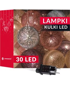 Kokvilnas bumbiņas 30 LED dekoratīvās gaismas, elektriskā virtene Springos CL0154 tirkīzzilā-rozā