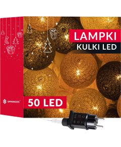 Cotton balls Springos CL0155, 50 LED, декоративная гирлянда, электрическая, графитово-белая