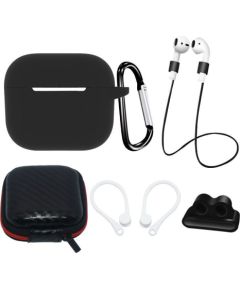 Hurtel -  AirPods 3 Silicone Case Set + Case/Ear Hook/Neck Strap/Watch Strap Holder/Carabiner Clasp - black