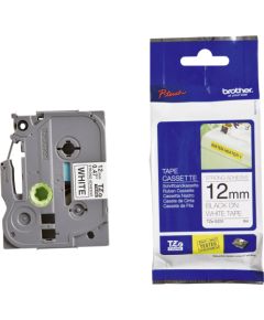 Lenta BROTHER TZE-S231, 12 mm x 8 m, melni burti uz balta fona