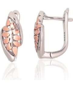 Серебряные серьги на английском замке #2204169(PRh-Gr+PAu-R), Серебро 925°, родий (покрытие)/, красное золото (покрытие), 3.1 гр.