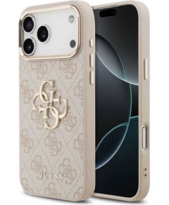 Guess Apple  iPhone 17 Pro Max PU Leather 4G Metal Logo Gold Frame Case Pink
