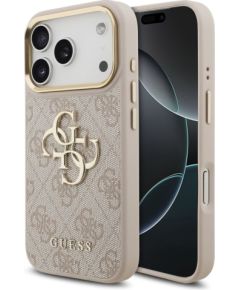 Guess Apple  iPhone 17 Pro PU Leather 4G Metal Logo Gold Frame Case Pink
