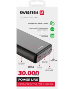 Swissten Line Power Banka Ārējās Uzlādes Baterija 2xUSB / USB-C / Micro USB / Lightning / 20W / 30000 mAh
