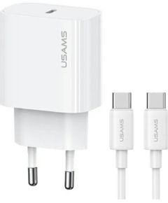 USAMS   USAMS Ład. siec. 1xUSB-C T65 PD20W PD Fast Charging US-CC226 + kabel USB-C/USB-C US-SJ711 60W biały/white Yi Series OYXLTZ01
