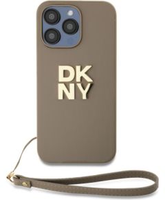 DKNY Apple  DKNY PU Leather Stack Logo Wrist Strap Case for iPhone 15 Pro Beige