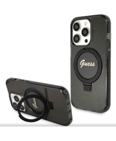 Guess Apple  iPhone 15 Pro Max IML Ring Stand Glitter MagSafe Case Black