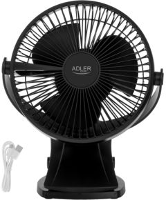 Adler Rechargeable Clip-on Desk Fan AD 7342 Table Fan Black Diameter 15.5 cm Number of speeds 3 Oscillation 5 W