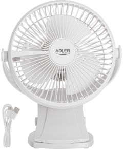 Adler Rechargeable Clip-on Desk Fan AD 7342 Table Fan White Diameter 15.5 cm Number of speeds 3 Oscillation 5 W