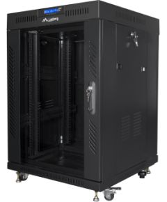 Lanberg Rack cabinet 19" free-standing 15U/600x600 (flat pack) with glass door, LCD FF01-6615-12BL Black
