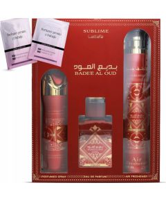 SET LATTAFA Sublime Badee Al Oud EDP spray 100ml + PERFUMED SPRAY 200ml + AIR FRESHENER 300ml