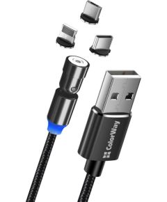 ColorWay Cable 3in1 (Lightning+MicroUSB+Type-C) Magnetic Rotation 540° 2.4А, 1m CW-CBUU037-BK