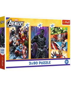 TREFL AVENGERS Pužļu komplekts Ar piedzīvojumiem piepildītas dienas, 3x80 gab.