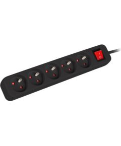 Lanberg Cable Power Strip 3M 5X French Outlets with Switch, Quality-Grade Copper PS1-05E-0300-BK