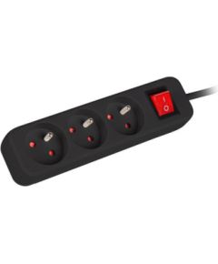 Lanberg Cable Power Strip, 3X French Outlets with Switch, Quality-Grade Copper, 3 m PS1-03E-0300-BK